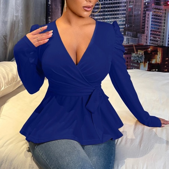 Luxe Puff Sleeve Peplum Sexy Blouse - Picture 6 of 9